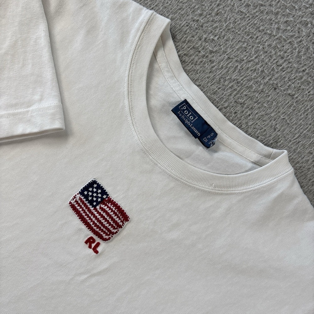 Polo Ralph Lauren T Shirt Womens Small Embroidered Cropped Flag Americana